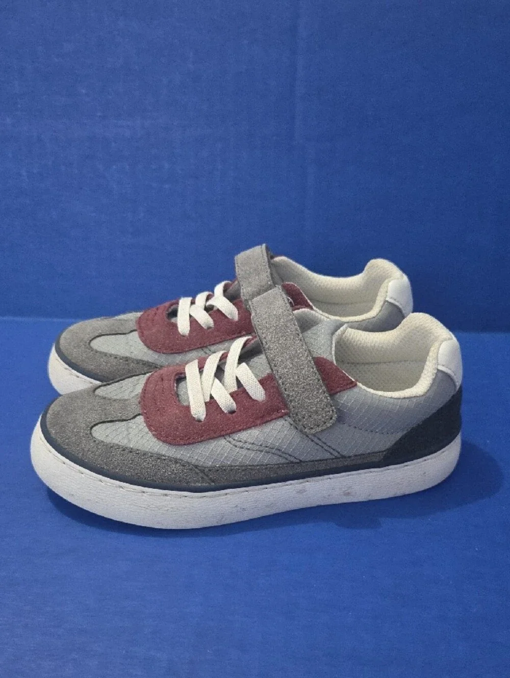 The Children's Place Gray and Burgundy Kids Velcro Sneakers